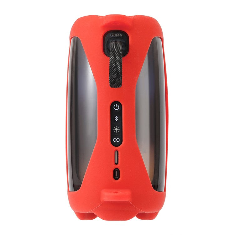 For JBL Pulse5 Bluetooth Speaker Protective Cover Soft Silicone Carrying Case with Shoulder Strap and Carabiner - Red