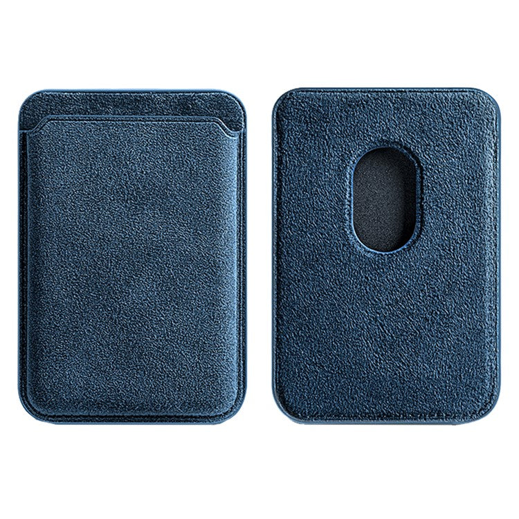 Suede Leather Phone Secure Credit Card Holder for iPhone 14 / 13 / 12 Series Magnetic Card Bag - Navy Blue