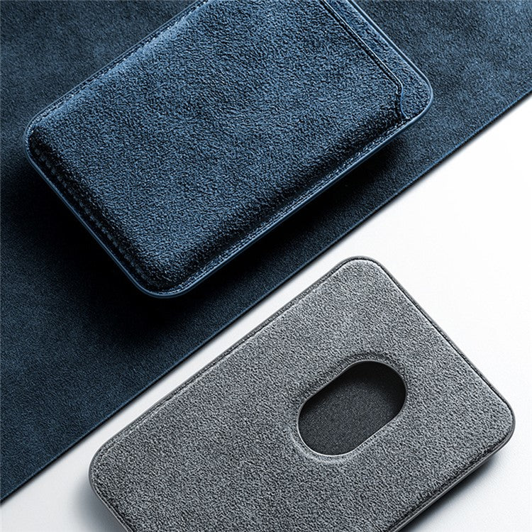 Suede Leather Phone Secure Credit Card Holder for iPhone 14 / 13 / 12 Series Magnetic Card Bag - Navy Blue