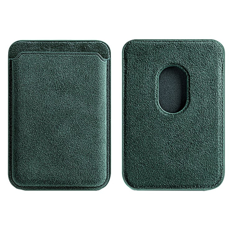 Suede Leather Phone Secure Credit Card Holder for iPhone 14 / 13 / 12 Series Magnetic Card Bag - Blackish Green