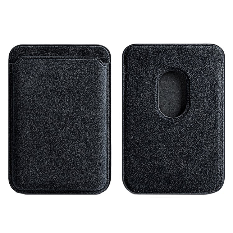 Suede Leather Phone Secure Credit Card Holder for iPhone 14 / 13 / 12 Series Magnetic Card Bag - Dark Grey