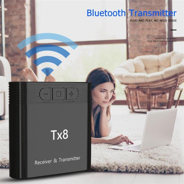 TX8 2-in-1 Bluetooth 5.0 Transmitter Receiver Adapter for TV PC Headphone Music Audio Transceiver Receiver Transmitter - Black