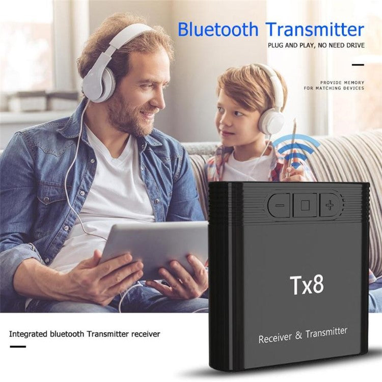 TX8 2-in-1 Bluetooth 5.0 Transmitter Receiver Adapter for TV PC Headphone Music Audio Transceiver Receiver Transmitter - Black