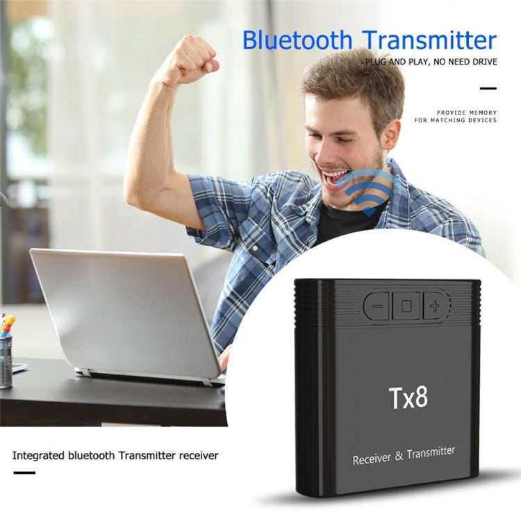 TX8 2-in-1 Bluetooth 5.0 Transmitter Receiver Adapter for TV PC Headphone Music Audio Transceiver Receiver Transmitter - Black