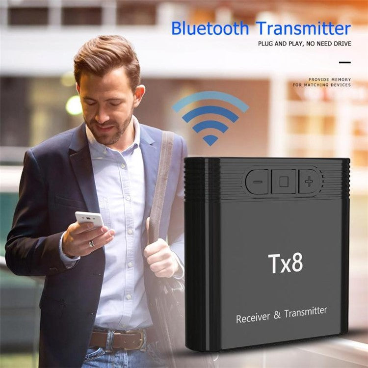 TX8 2-in-1 Bluetooth 5.0 Transmitter Receiver Adapter for TV PC Headphone Music Audio Transceiver Receiver Transmitter - Black