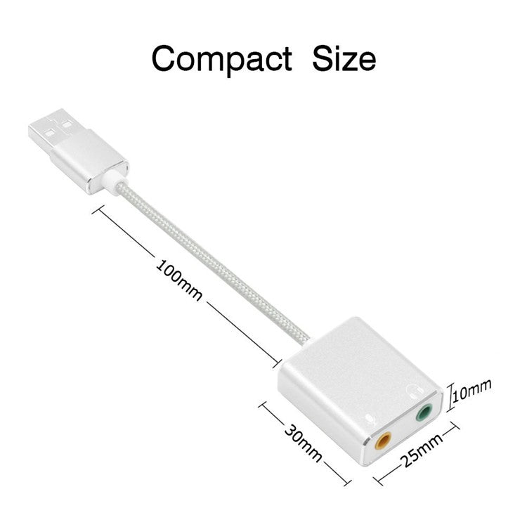 USB Audio Adapter External Stereo Sound Card with 3.5mm Headphone and Microphone Jack - Silver Color