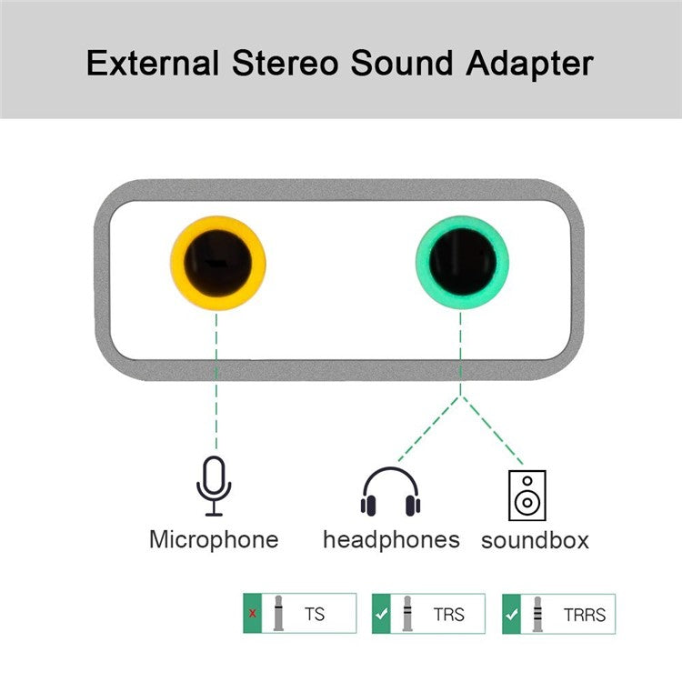 USB Audio Adapter External Stereo Sound Card with 3.5mm Headphone and Microphone Jack - Silver Color