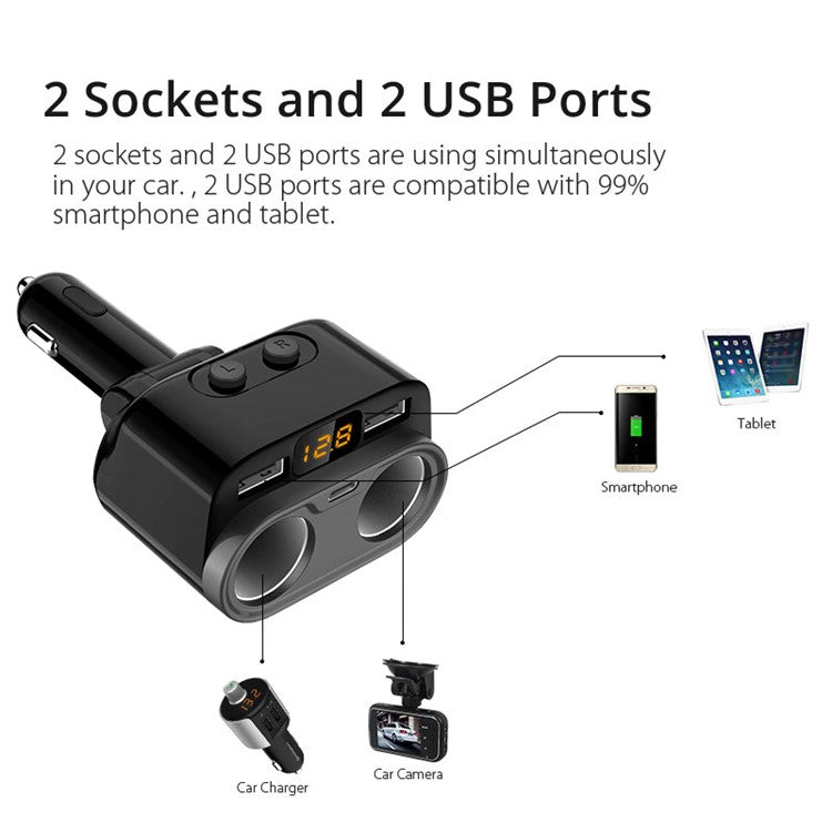 4.8A Dual USB Car Charger LCD Display 12-24V Type-C Cigarette Socket Lighter