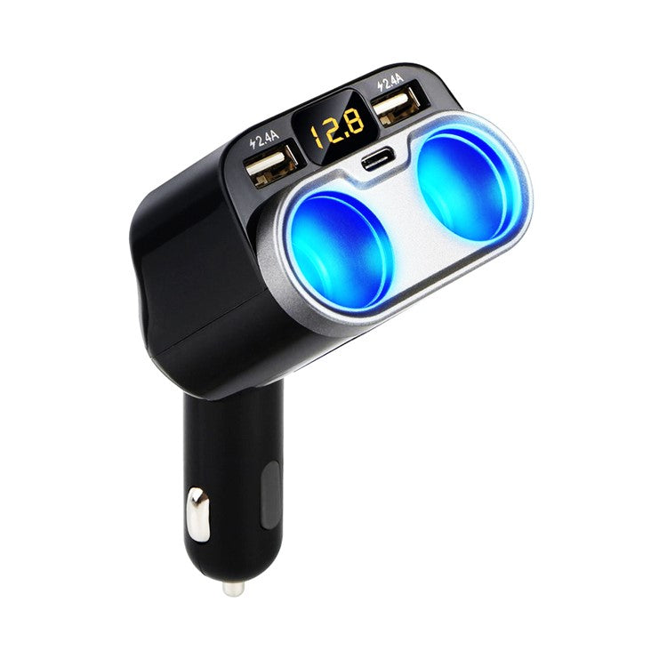 4.8A Dual USB Car Charger LCD Display 12-24V Type-C Cigarette Socket Lighter