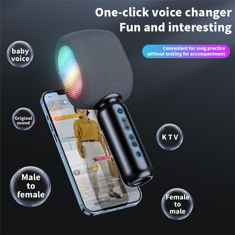 JY-57 Wireless Bluetooth Karaoke Microphone Handheld Mic Speaker with RGB Lights Car Travel Home Party (CE Certified)