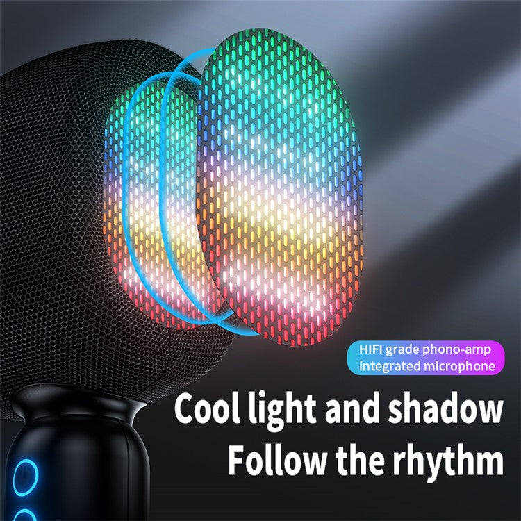 JY-57 Wireless Bluetooth Karaoke Microphone Handheld Mic Speaker with RGB Lights Car Travel Home Party (CE Certified)