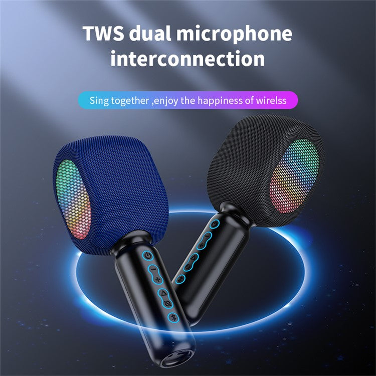 JY-57 Wireless Bluetooth Karaoke Microphone Handheld Mic Speaker with RGB Lights Car Travel Home Party (CE Certified)