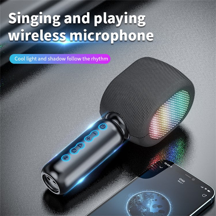 JY-57 Wireless Bluetooth Karaoke Microphone Handheld Mic Speaker with RGB Lights Car Travel Home Party (CE Certified)