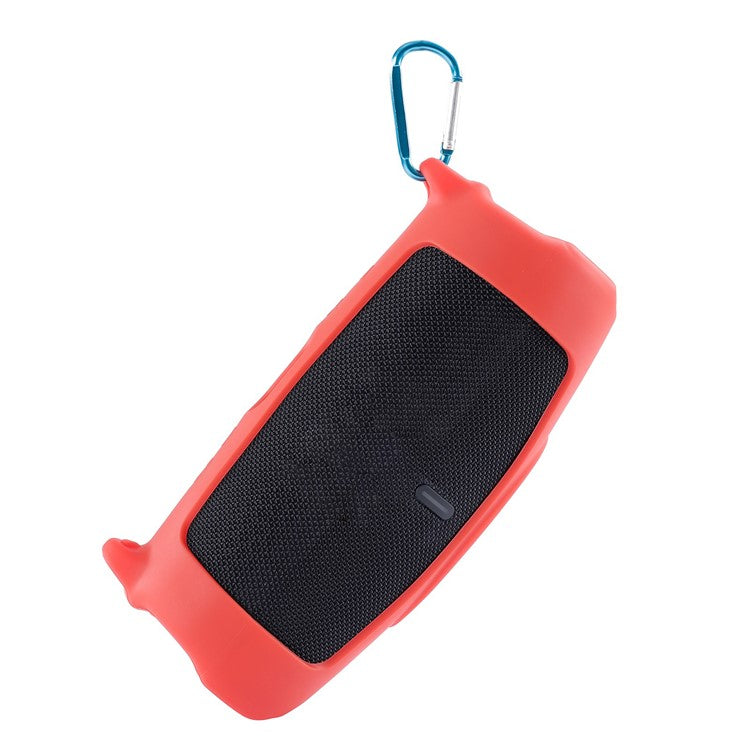 Silicone Carrying Case Bluetooth Speaker Protective Cover with Shoulder Strap Carabiner for JBL Charge 5 - Red