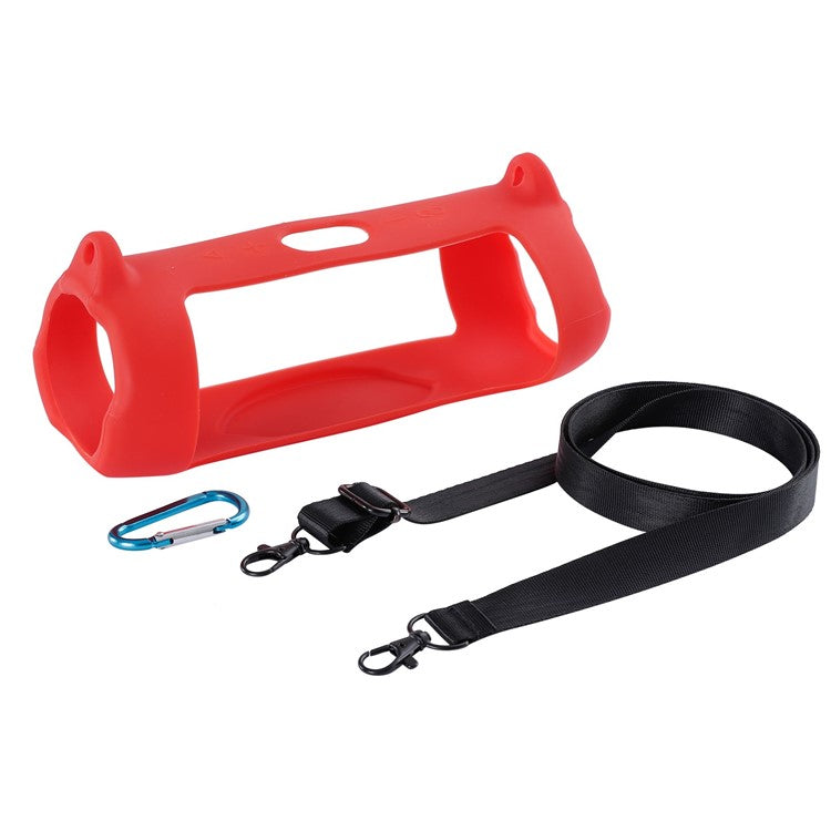 Silicone Carrying Case Bluetooth Speaker Protective Cover with Shoulder Strap Carabiner for JBL Charge 5 - Red