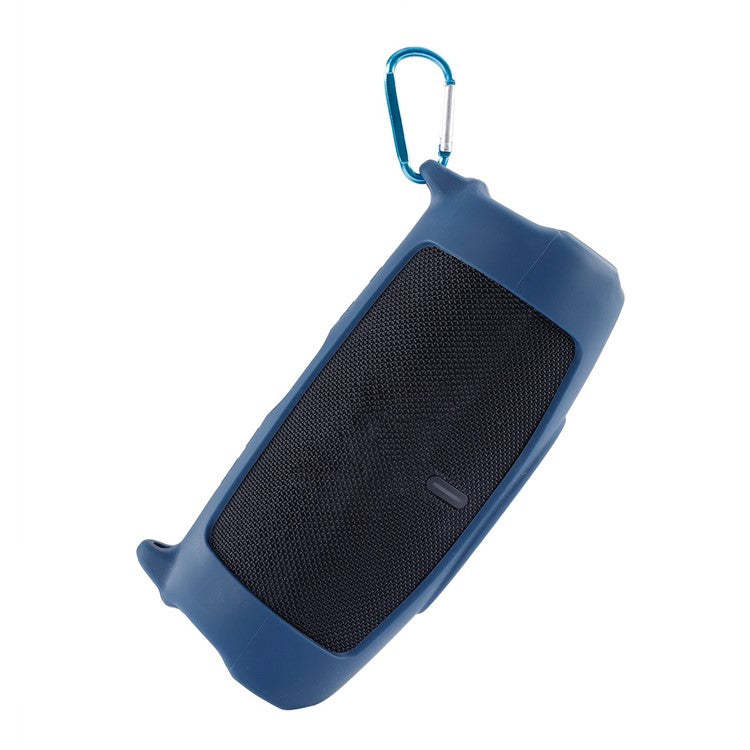 Silicone Carrying Case Bluetooth Speaker Protective Cover with Shoulder Strap Carabiner for JBL Charge 5 - Blue