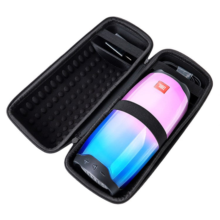 For JBL Pulse4 EVA Carrying Case Bluetooth Speaker Anti-drop Protective Cover with Shoulder Strap and Carabiner - Black