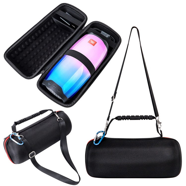 For JBL Pulse4 EVA Carrying Case Bluetooth Speaker Anti-drop Protective Cover with Shoulder Strap and Carabiner - Black