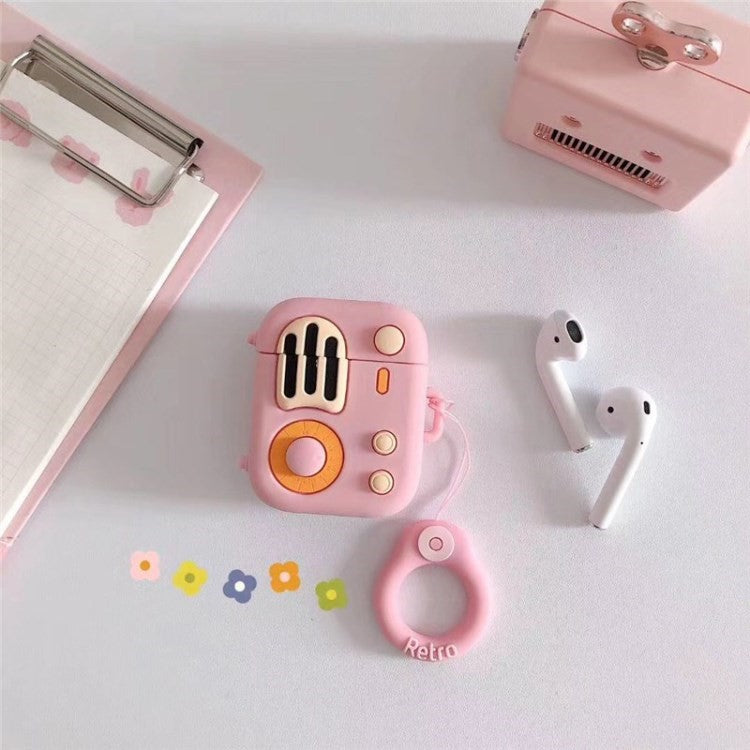 For Apple Airpods 1/2 Silicone Case Retro Radio Wireless Earphones Protector - Pink