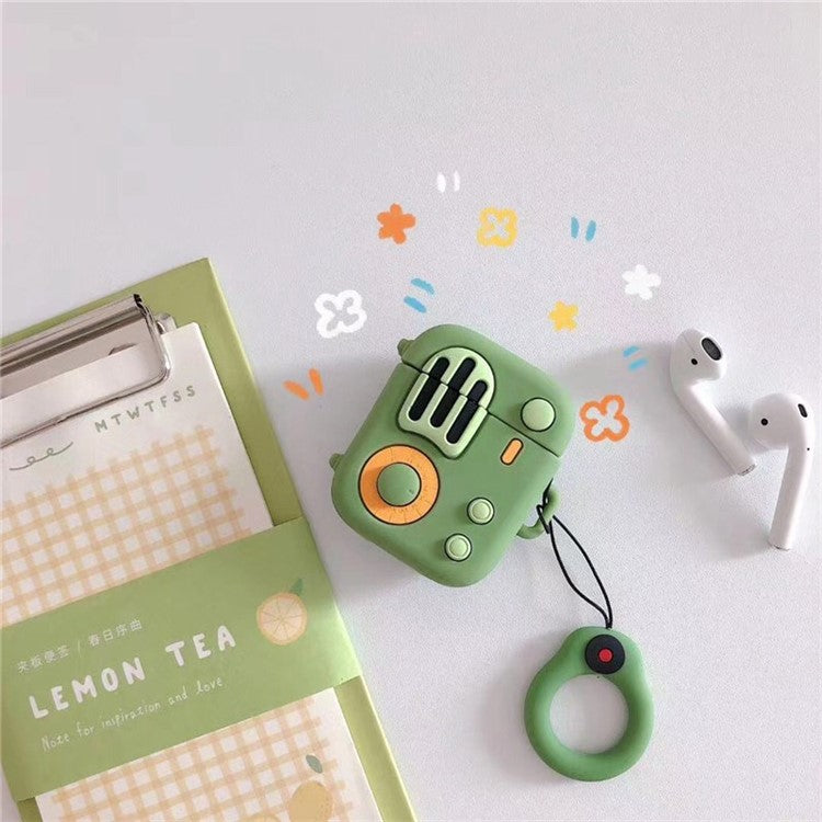 For Apple Airpods 1/2 Silicone Case Retro Radio Wireless Earphones Protector - Green