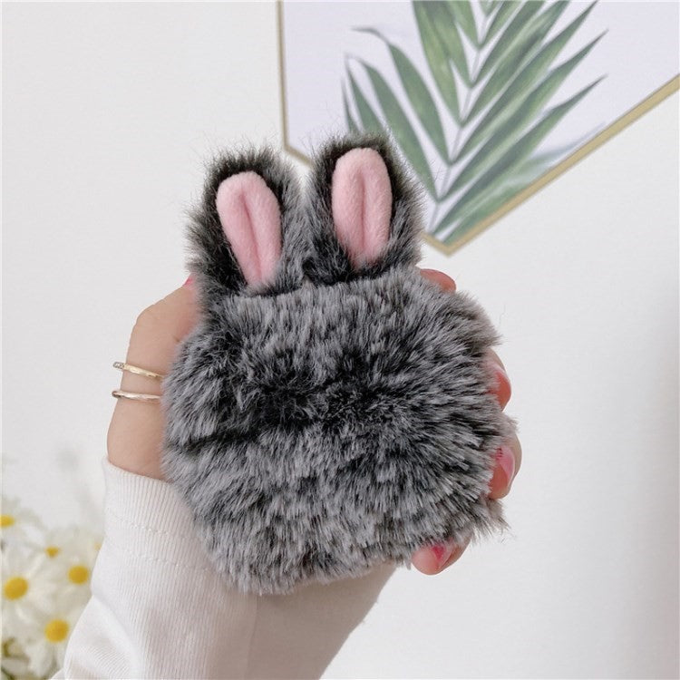 For Apple AirPods 3 Earphone Box Case Plush Bunny Ears Bluetooth Earbuds Cover - Grey