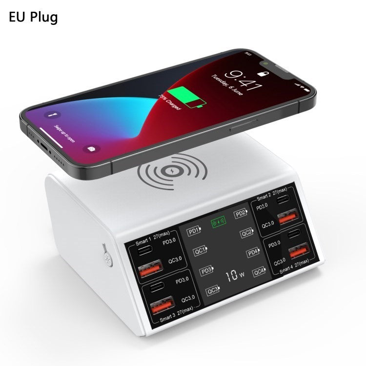 10W Wireless Phone Charger QC 3.0 PD USB Fast Charger Multi USB Ports Fast Charging Station - White//EU Plug