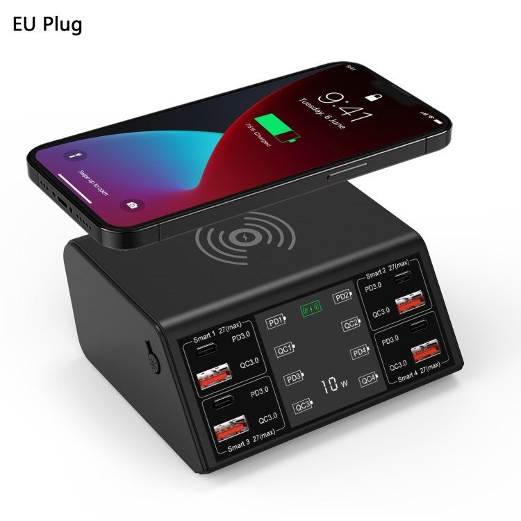 10W Wireless Phone Charger QC 3.0 PD USB Fast Charger Multi USB Ports Fast Charging Station - Black//EU Plug