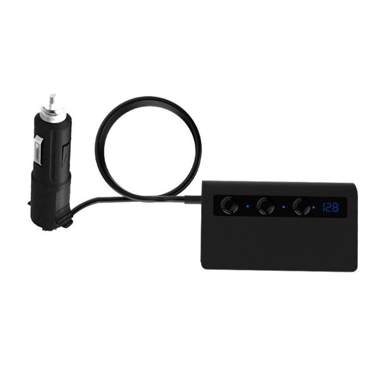 180W Car Charger 3 Cigarette Lighter Sockets 4 USB Ports QC3.0 Phone Fast Charging Adapter - Black