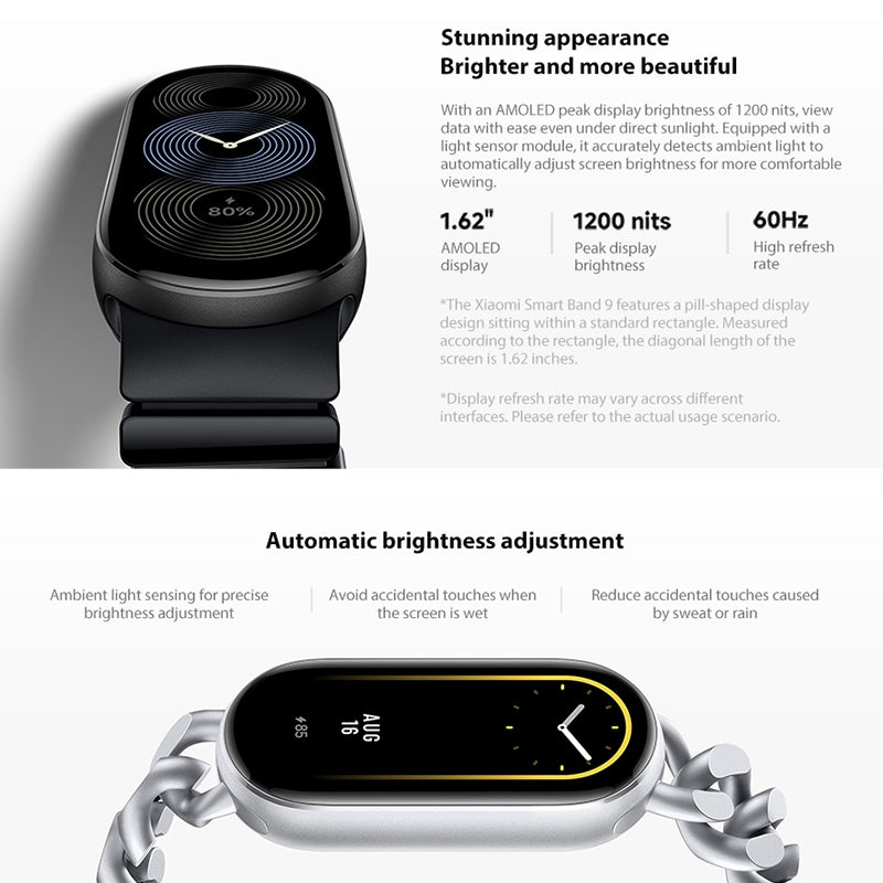 [HK Warehouse] Original Xiaomi Smart Band 9 Global 1.62 inch AMOLED Screen 5ATM Waterproof Smart Watch, Support Blood Oxygen / Heart Rate Monitor (Black)