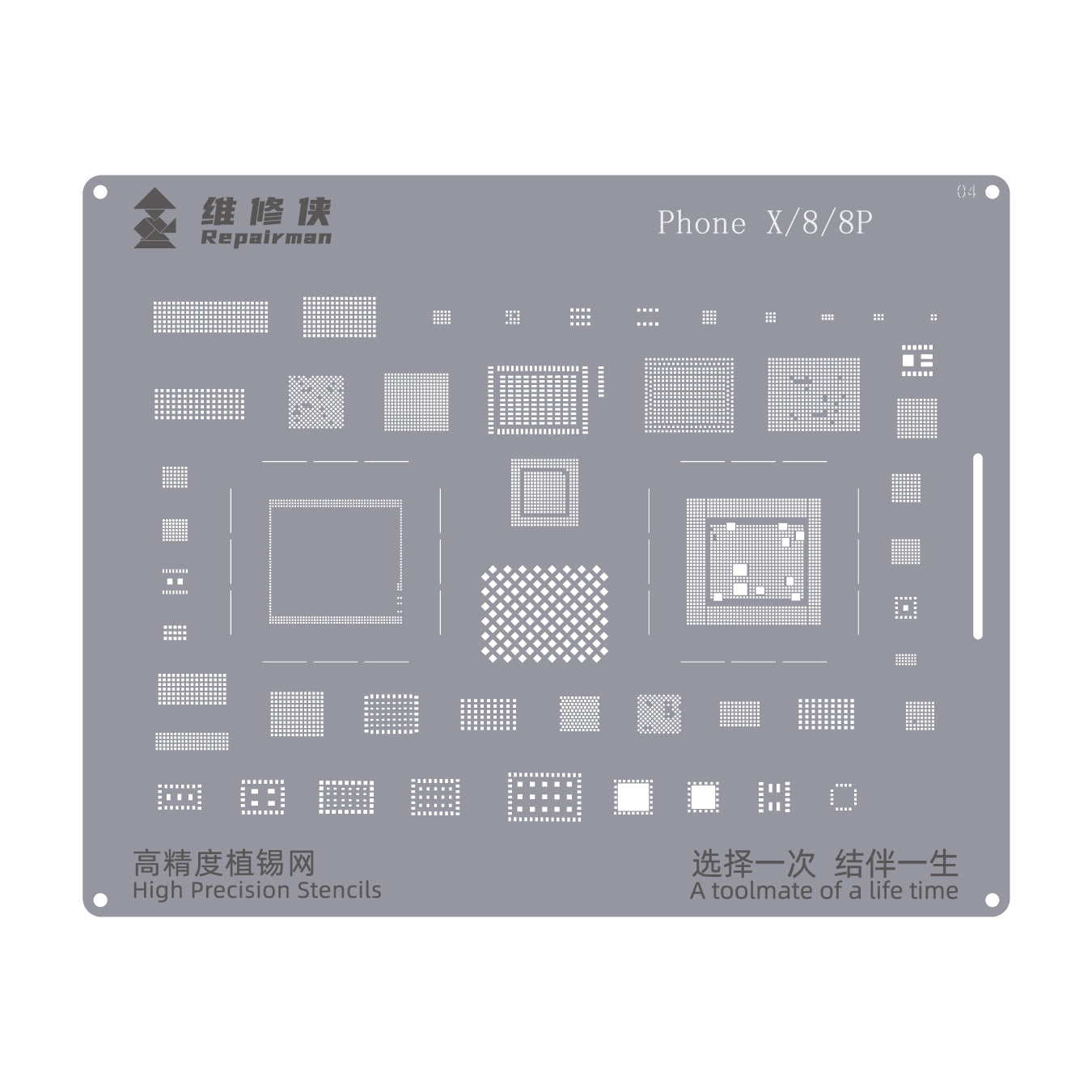 For iPhone 8 / 8 Plus / X Repairman High Precision Stencils CPU BGA iC Reballing Planting Tin Plate