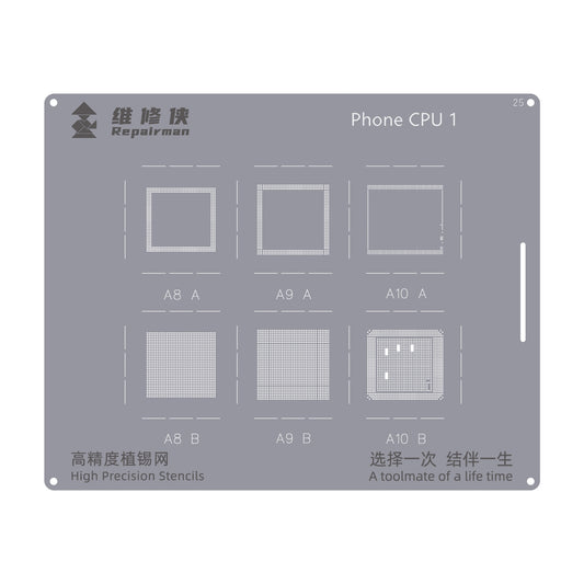 For iPhone CPU 1 Repairman High Precision Stencils CPU BGA iC Reballing Planting Tin Plate