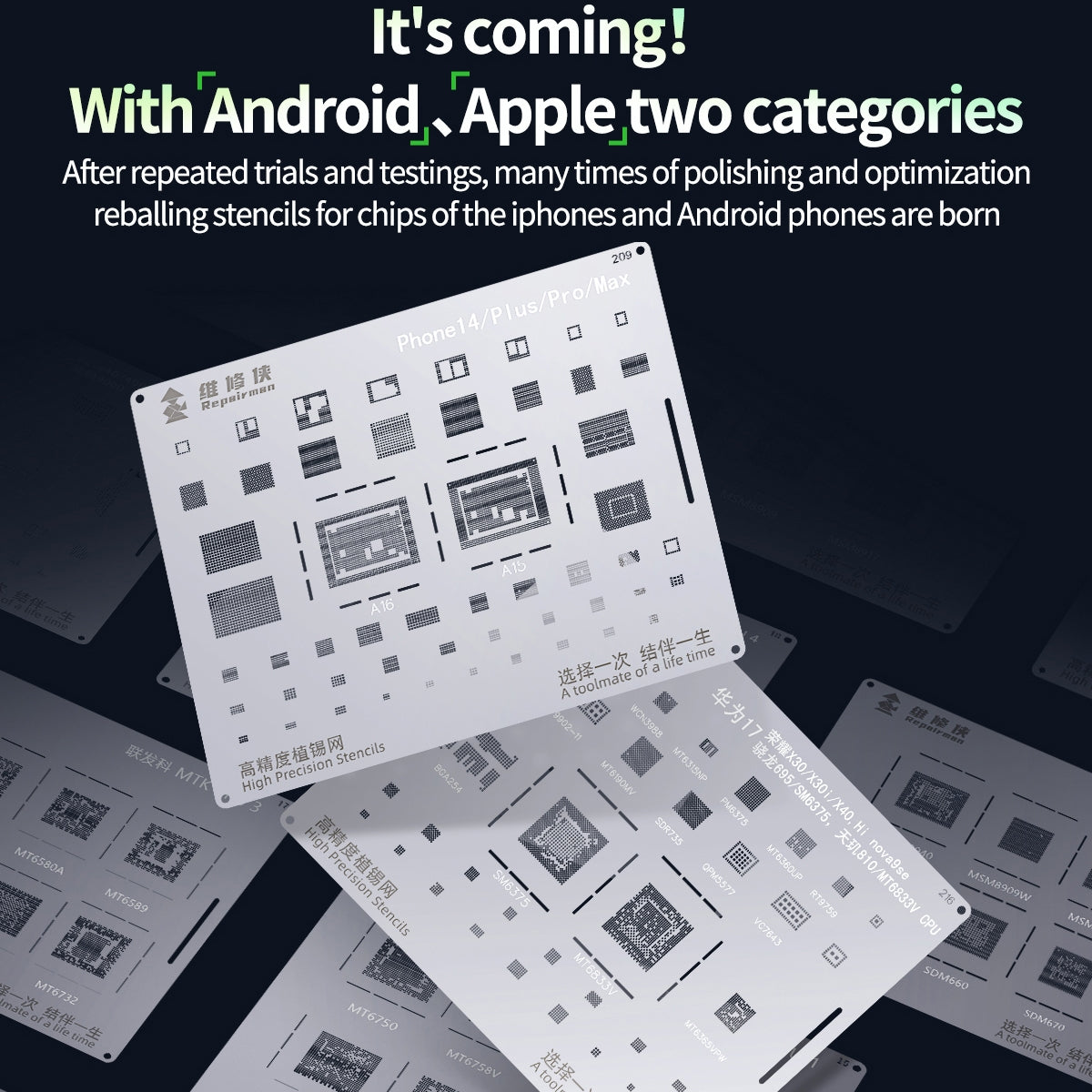 For iPad A12 / A12X Repairman High Precision Stencils CPU BGA iC Reballing Planting Tin Plate