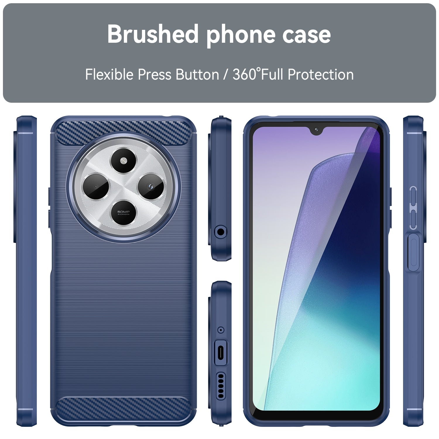 For Redmi 14C 4G Carbon Fiber Brushed Texture TPU Phone Case(Blue)