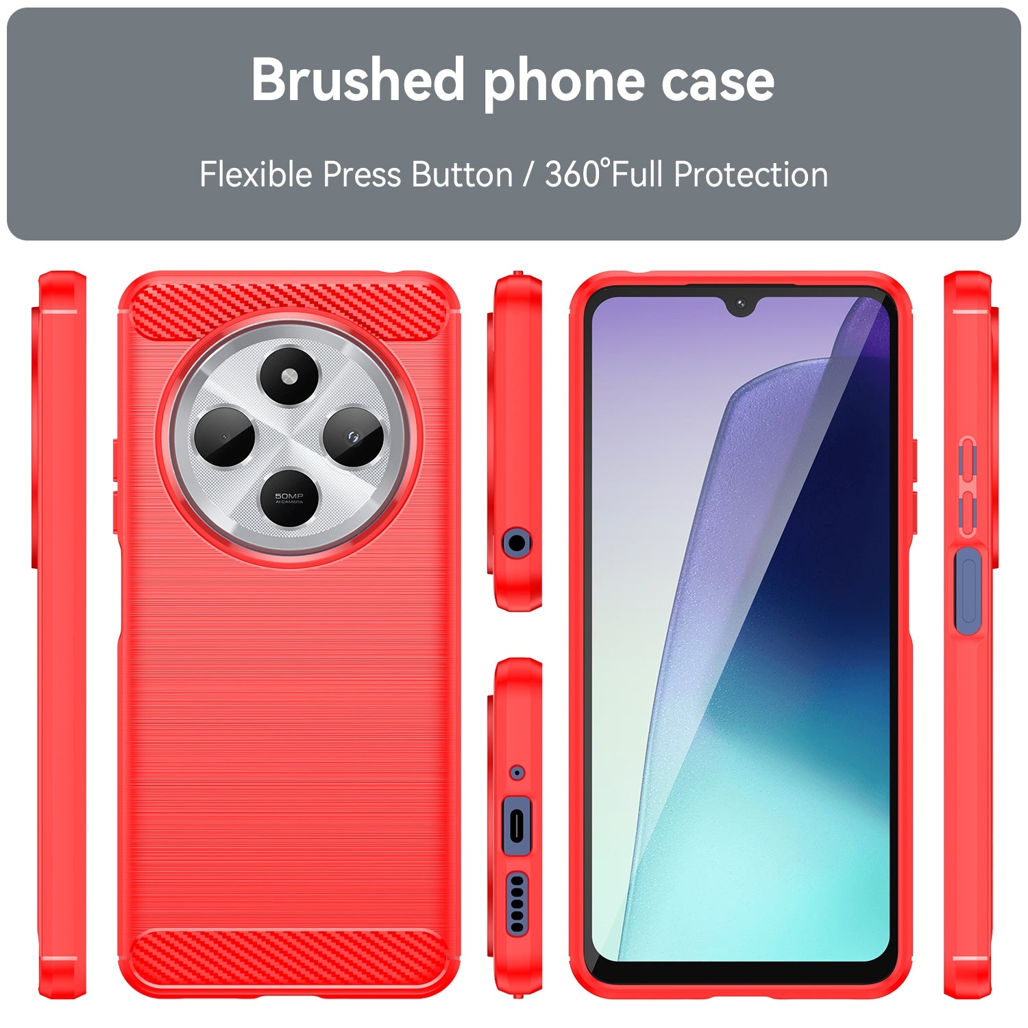 For Redmi 14C 4G Carbon Fiber Brushed Texture TPU Phone Case(Red)