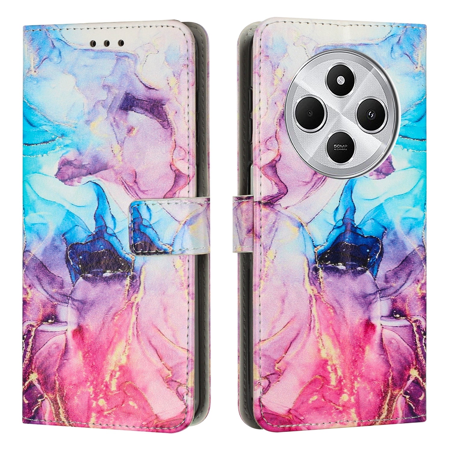 For Redmi 14C 4G / A3 Pro Painted Marble Pattern Leather Phone Case(Pink Purple)