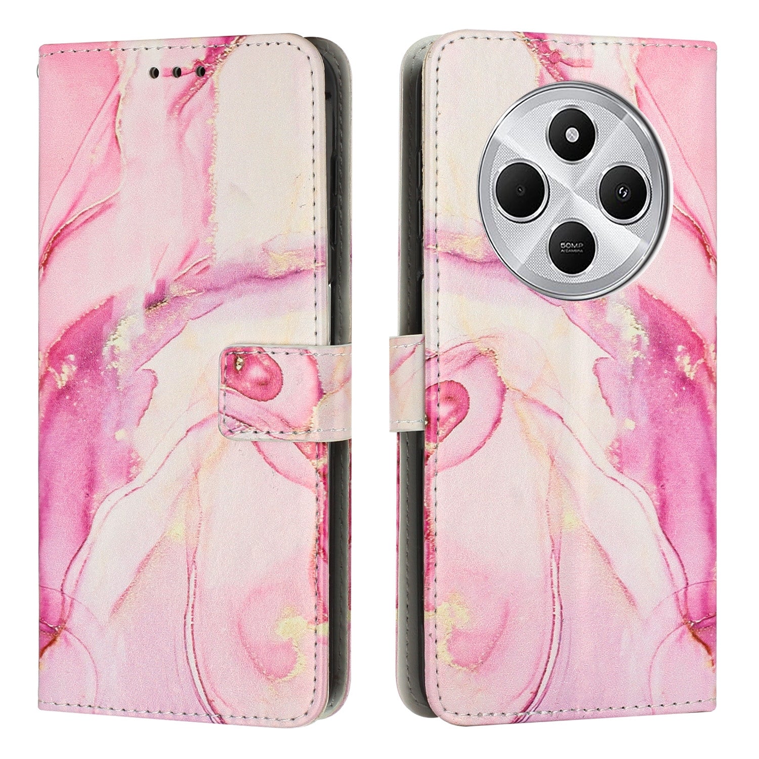 For Redmi 14C 4G / A3 Pro Painted Marble Pattern Leather Phone Case(Rose Gold)