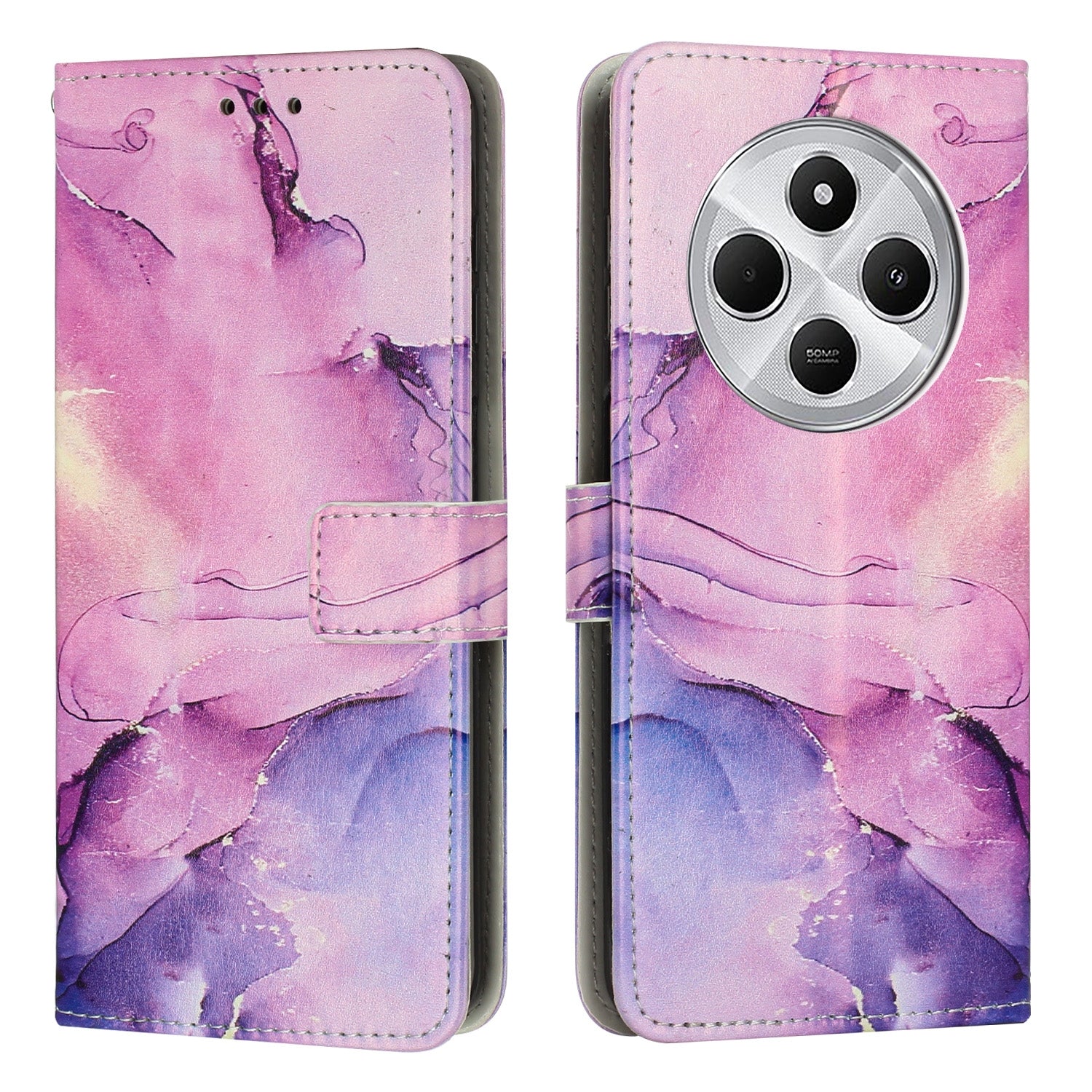 For Redmi 14C 4G / A3 Pro Painted Marble Pattern Leather Phone Case(Purple)