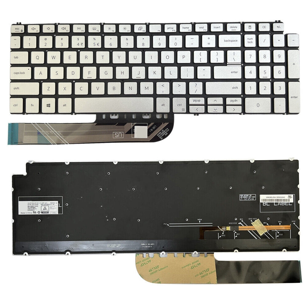 For Dell Inspiron 15 7590 / 7791 / 5584 US Version Backlight Lap Keyboard Silver