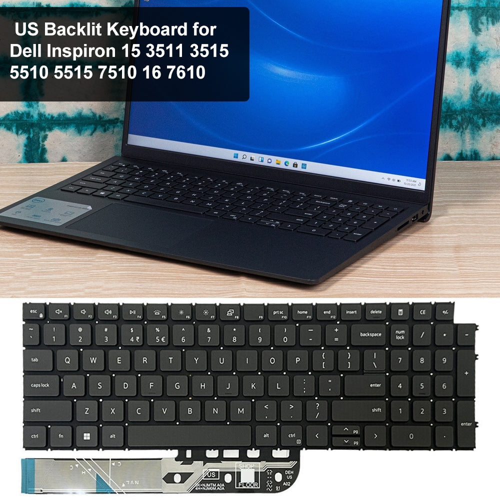 For Dell Inspiron 15-3511 3515 5510 7510 16-7610 US Version Backlight Lap Keyboard Black