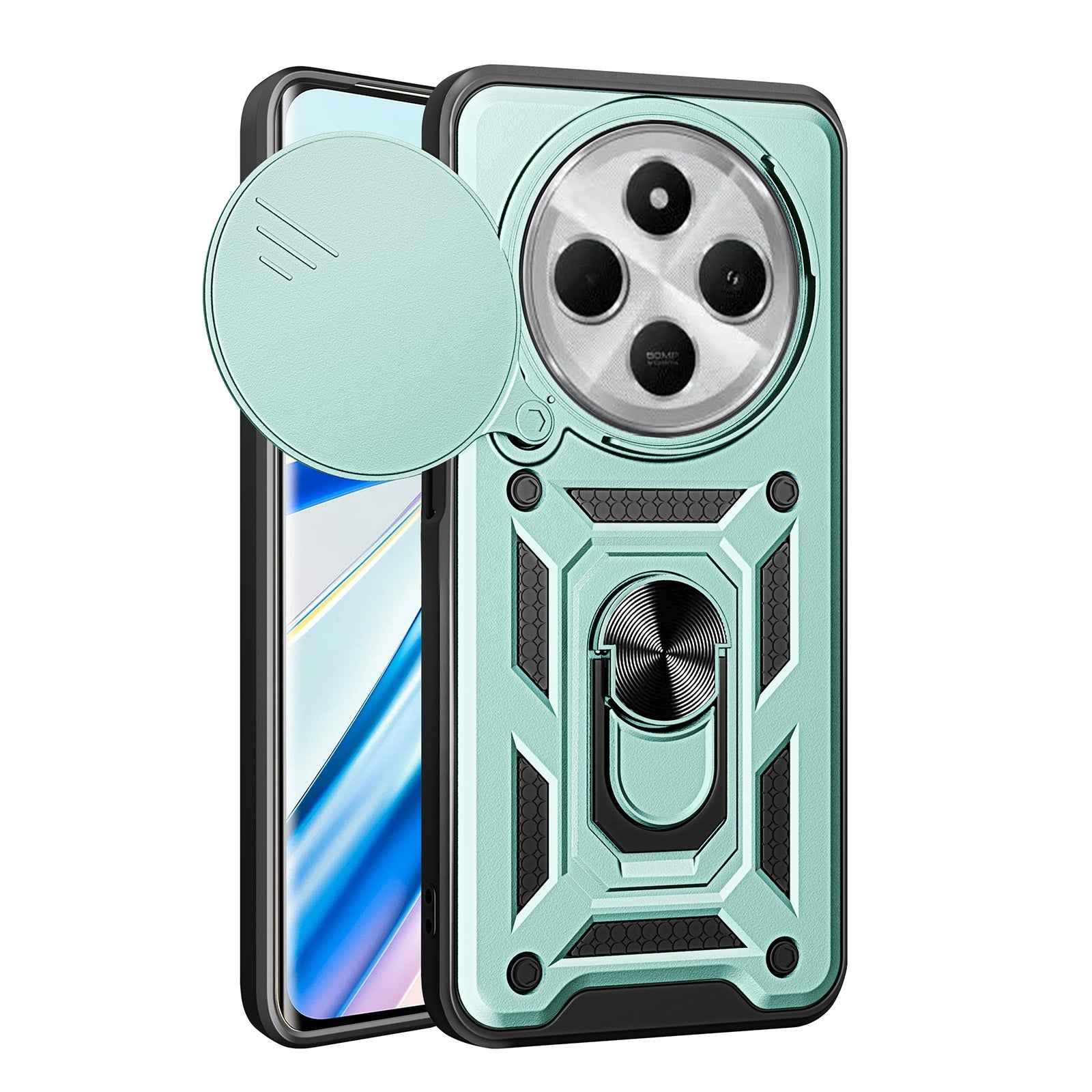 For Xiaomi Redmi 14R / 14C / Poco C75 Sliding Camera Cover Design TPU Hybrid PC Phone Case(Mint Green)