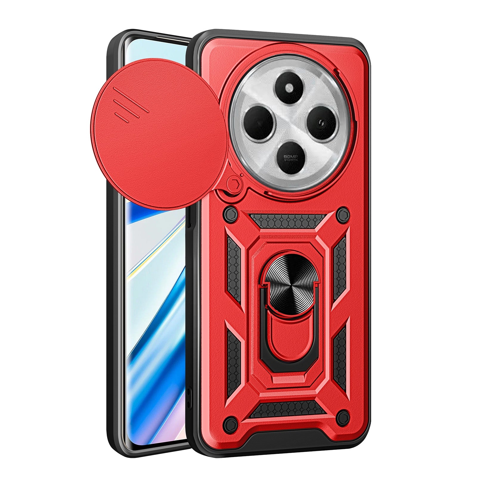 For Xiaomi Redmi 14R / 14C / Poco C75 Sliding Camera Cover Design TPU Hybrid PC Phone Case(Red)