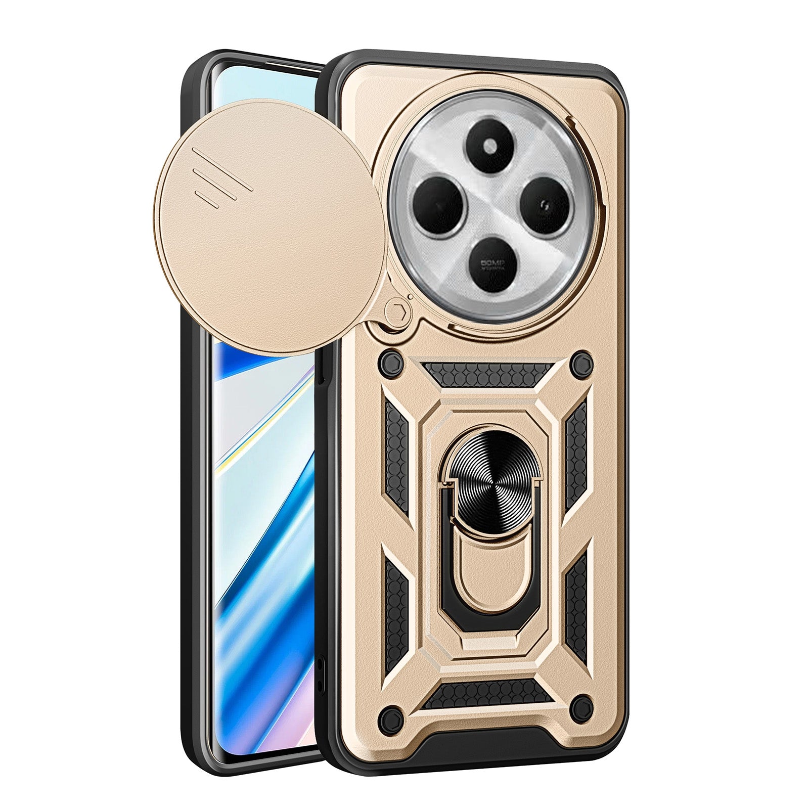 For Xiaomi Redmi 14R / 14C / Poco C75 Sliding Camera Cover Design TPU Hybrid PC Phone Case(Gold)