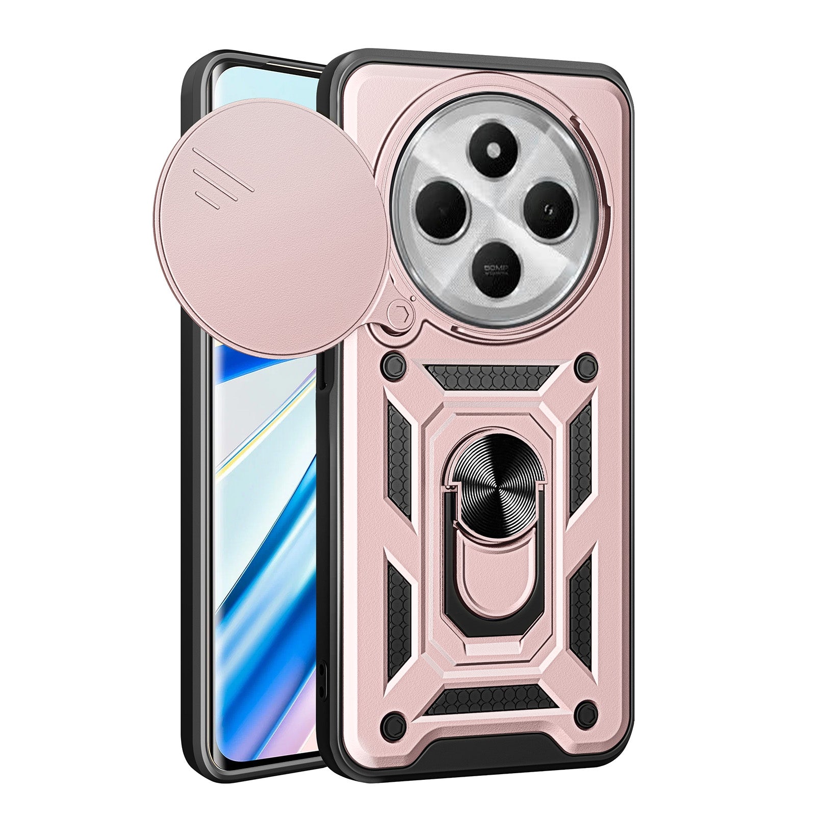 For Xiaomi Redmi 14R / 14C / Poco C75 Sliding Camera Cover Design TPU Hybrid PC Phone Case(Rose Gold)