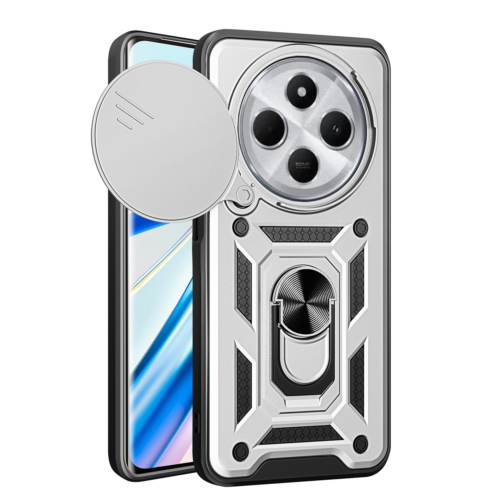 For Xiaomi Redmi 14R / 14C / Poco C75 Sliding Camera Cover Design TPU Hybrid PC Phone Case(Silver)