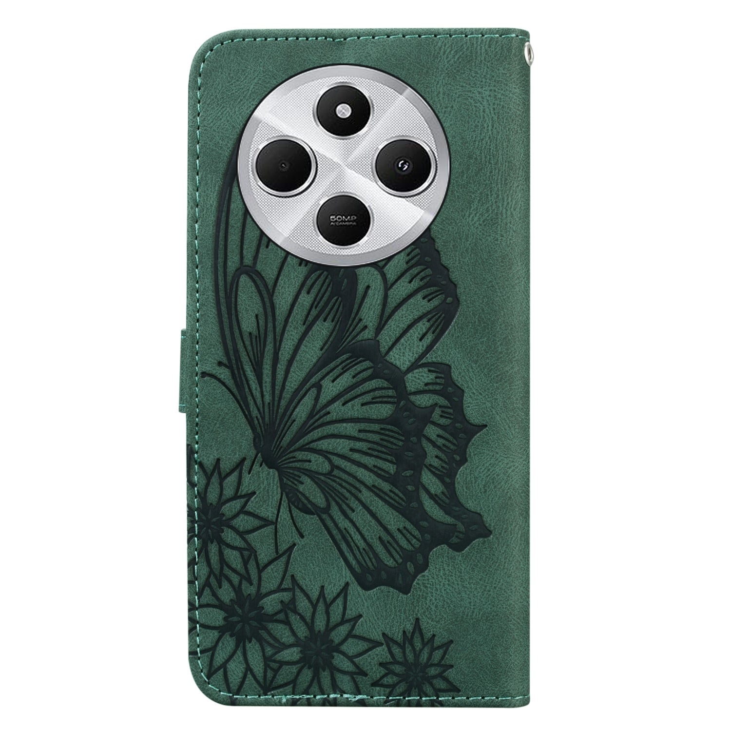 For Redmi 14C 4G Retro Skin Feel Butterflies Embossing Horizontal Flip Leather Phone Case(Green)