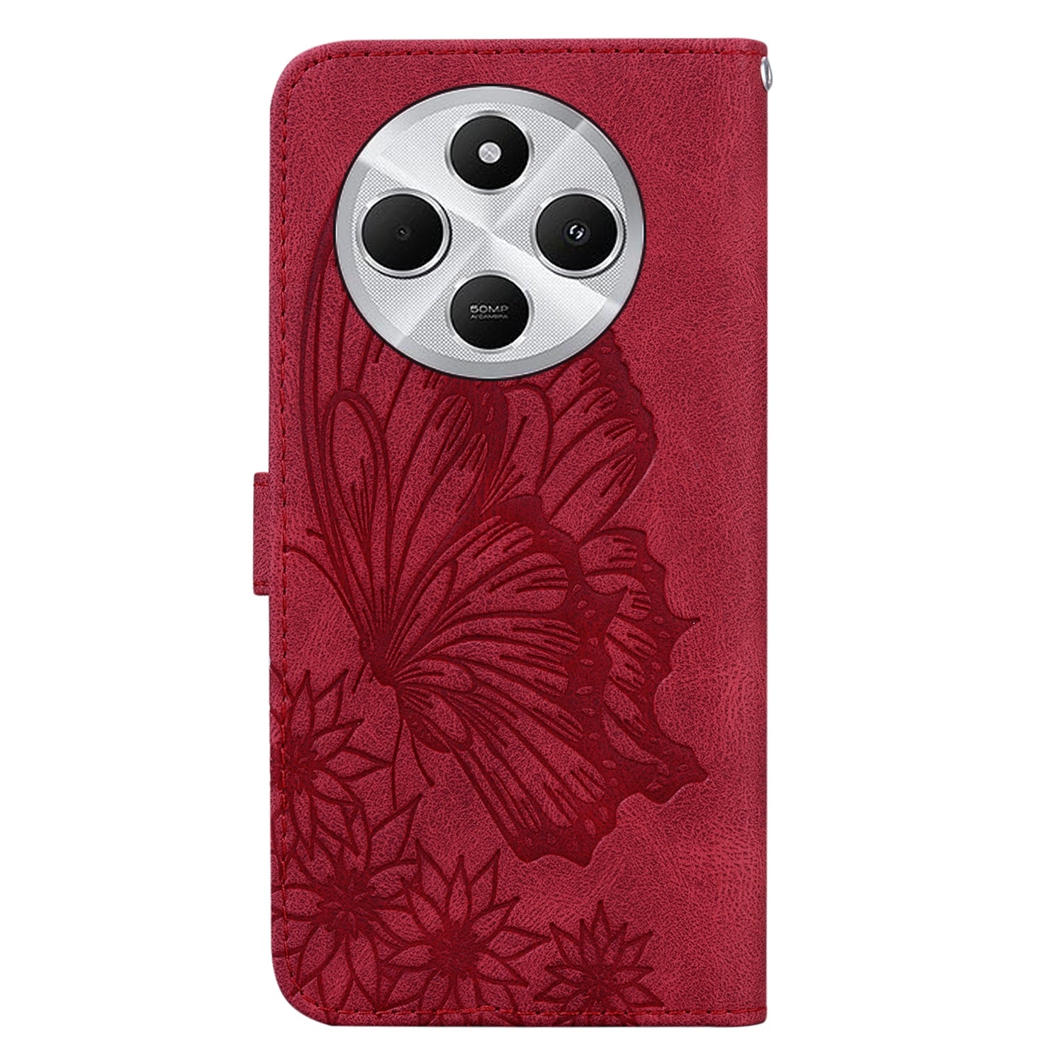 For Redmi 14C 4G Retro Skin Feel Butterflies Embossing Horizontal Flip Leather Phone Case(Red)