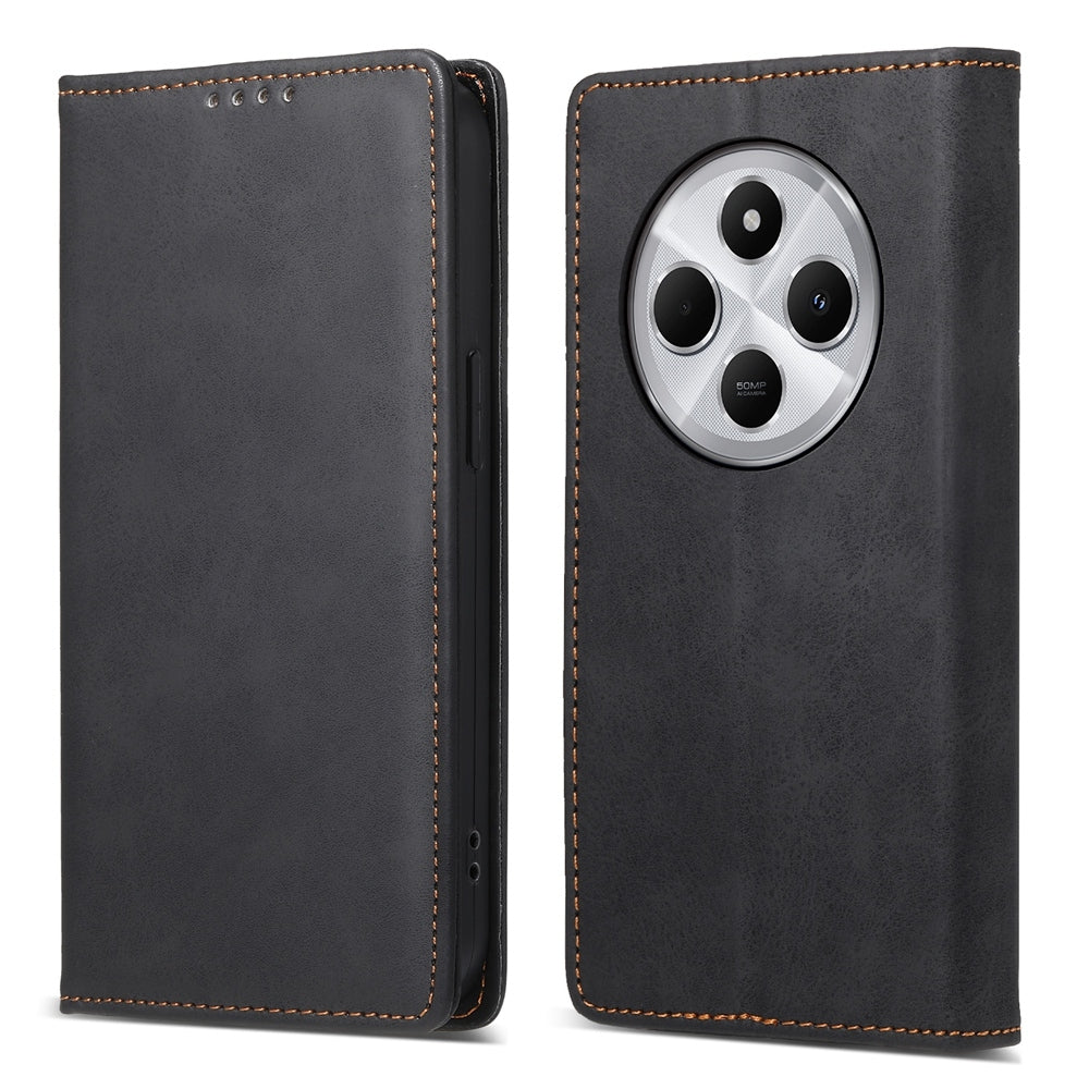 For Redmi 14C 4G Business Solid Color Magnetic RFID Leather Phone Case(Black)