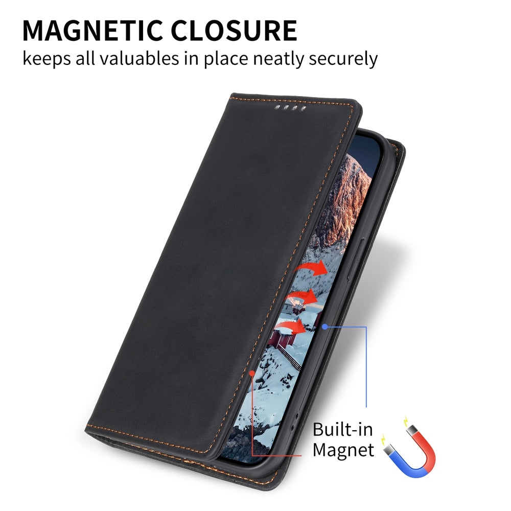 For Redmi 14C 4G Business Solid Color Magnetic RFID Leather Phone Case(Black)