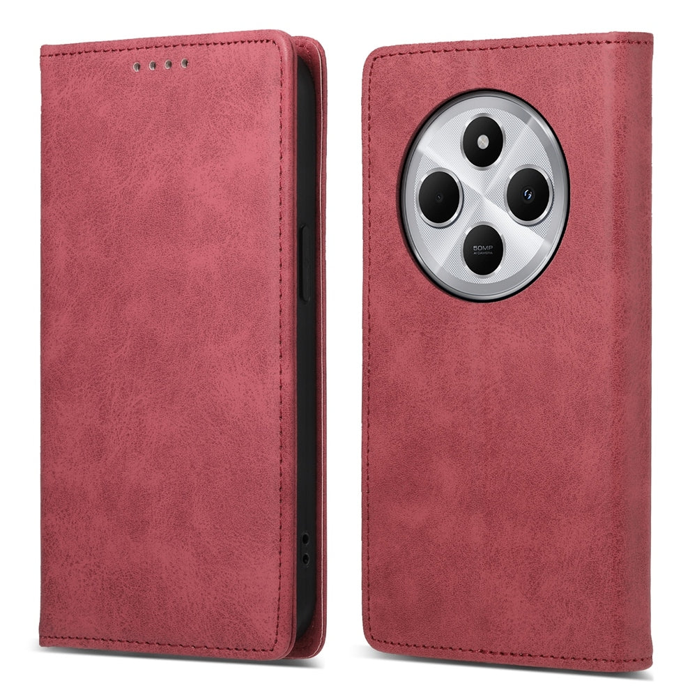 For Redmi 14C 4G Business Solid Color Magnetic RFID Leather Phone Case(Red)