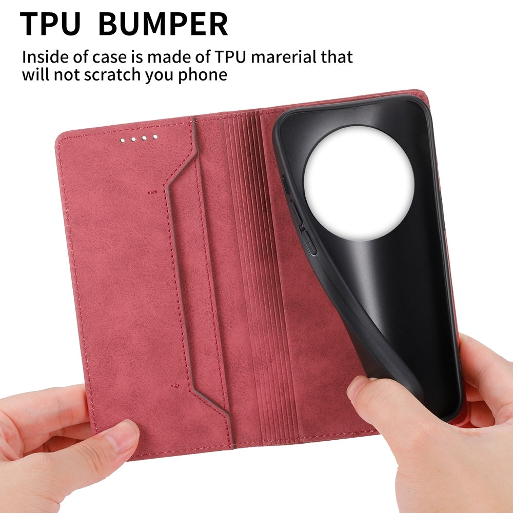 For Redmi 14C 4G Business Solid Color Magnetic RFID Leather Phone Case(Red)